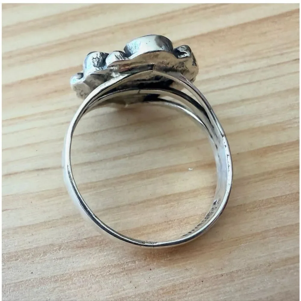Sterling Silver Black Onyx & Created Opal Statement Ring